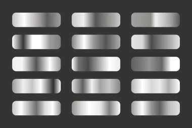 Set of Metallic Silver Gradient Collection for Luxury Design, Shiny Texture Swatches Vector Set