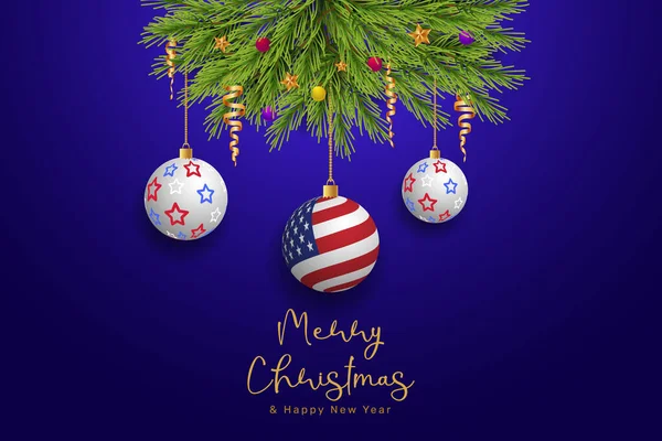 Mutlu Noeller ve mutlu yeni yıl kutlamaları ABD Bayrağı ve Yıldız Xmas Balosu Takımları Kutlama Tasarımı