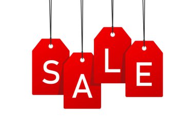 Promosyon ve İndirim İçin Asılı Kırmızı Satış Etiketi Vektör Arkaplanı