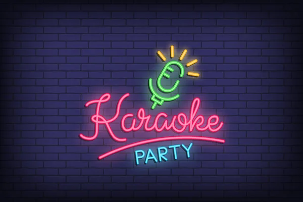 Parlak mikrofon tasarımı ile karaoke partisi neon işareti çizimi