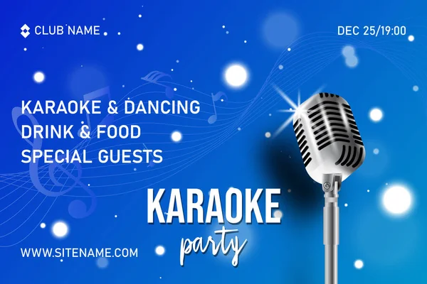 Karaoke Partisi Davet Pilotu Tasarımı Gradyan Arkaplanda Bokeh Light, Ses Dalgası ve Müzik Simgeleri ile Mikrofon