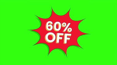 % 60 indirimli satış hareketi videosu ve yeşil ekranda soyut kırmızı güneş patlaması. Satış için mükemmel, mega satış, flash satış, özel teklifler, büyük satış, e-ticaret, online alışveriş promosyonları, indirim