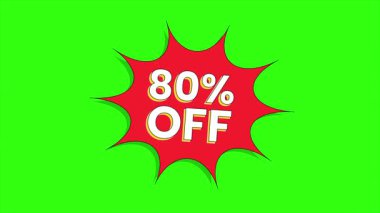 % 80 indirimli satış hareketi videosu ve yeşil ekranda kırmızı güneş patlaması soyut arka planı. Satış için mükemmel, mega satış, flash satış, özel teklifler, büyük satış, e-ticaret, online alışveriş promosyonları, indirim