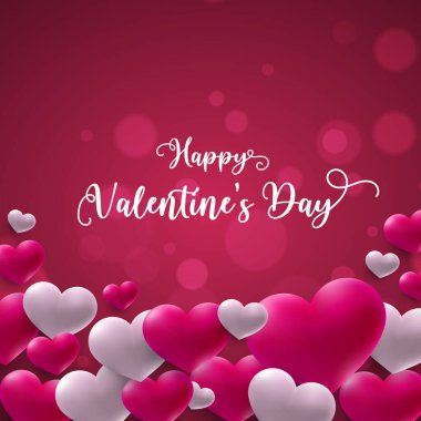 Sevgililer Günü 'nüz kutlu olsun 3D Kalp ve Kopyalama Alanlı Kart Vektörü