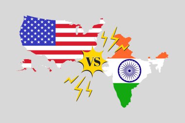 ABD, Hindistan 'a karşı Ticaret Anlaşması Tarifesi Savaşı Harita Vektörü İllüstrasyonu