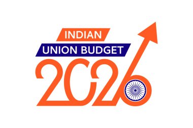 Birlik Bütçesi 2026 Tipografi Konsepti Ashoka Çakra ve Upward Growth Arrow Vector Illustration