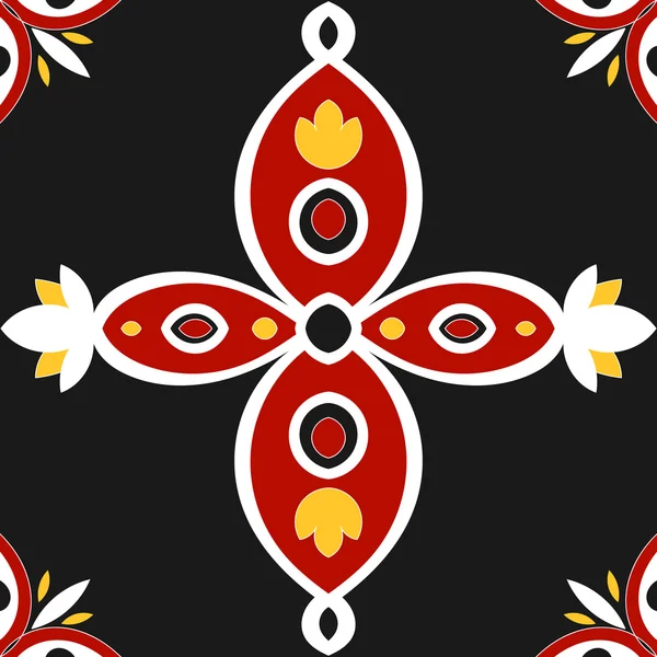 Kiremit desen tasarım vektörü. Portekizce fayans azulejo. Siyah, sarı, beyaz ve kırmızı kiremitli desen