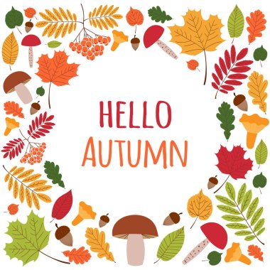 Beyaz arka plan üzerinde elemanları ile Sonbahar mevsimsel illüstrasyon. 