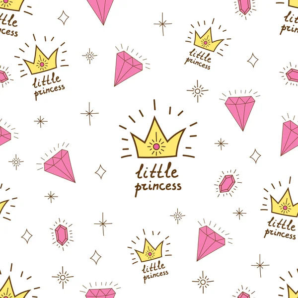 Handgezeichnete nahtlose Vektormuster für kleine Prinzessin. Hintergrund für Design, Website, Textilien, Stoff, Karton und Packpapier. Mädchendruck. — Stockvektor