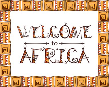 Afrika kabile sembolleri poster için hoş geldiniz. Etnik tipografi tasarımı. Boho stil illüstrasyon