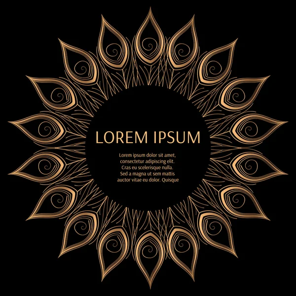 Tavus kuşu tüyü ile altın siyah çerçeve vektör. Yuvarlak güneş süsleme