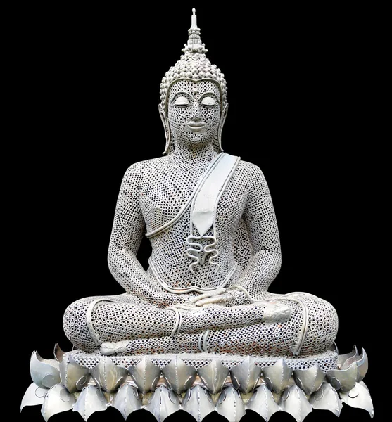 Meditação de postura de Buda feita forma nozes velhas, isoladas em fundo preto . — Fotografia de Stock