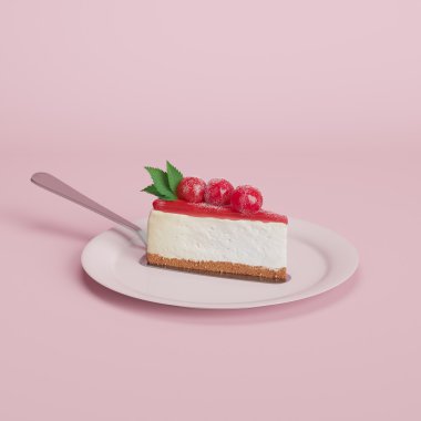 Kırmızı Kiraz cheesecake 3d render