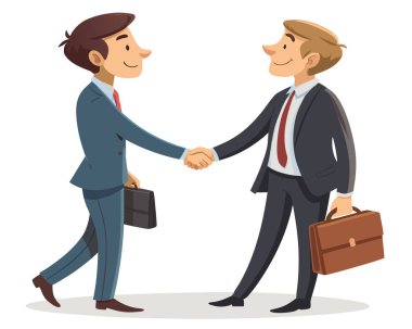 Beyaz arkaplanda izole edilmiş, el sıkışan iş vektörü görüntüsü.