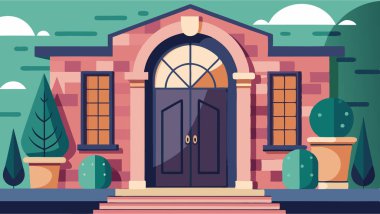 Vektör illüstrasyonunda ön kapı arkaplanı içeren mimari unsurlar