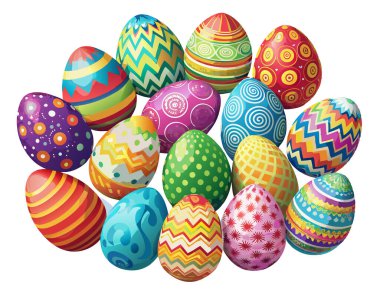 Beyaz arka planda izole edilmiş, yaratıcı bir şekilde düzenlenmiş birden fazla renkli Paskalya yumurtalarının taşıyıcısı. Paskalya Günü için