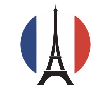 Zarif Eyfel Kulesi silüetiyle Frances 'in üç renkli bayrağını gösteren temiz bir vektör, beyaz arkaplanda klasik kültürel kombinasyon
