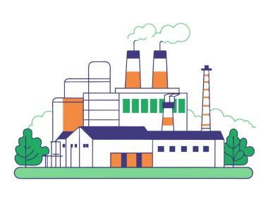 Temiz hava emisyon filtreleri ve yeşil çevre kavramına sahip modern fabrikanın taşıyıcısı, beyaz arka planda izole edilmiş.