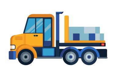 Beyaz arka planda izole edilmiş endüstriyel ağır yük kamyonu veya forklift taşıyıcısı..
