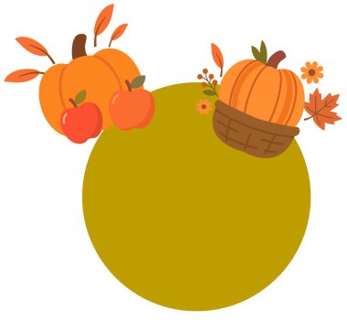 Yapraklı balkabağı ve meşe palamudu çizimi