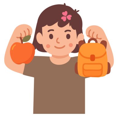 Elma ve çanta tutan kız.