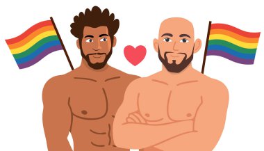 Eşcinsel gurur çifti geçit töreni vektör illüstrasyonu. Igbt Onur Yürüyüşü. gay topluluğu konsepti.