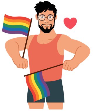 Bayrak ve lgbt gururlu eşcinsel adam geçit töreni vektör çizimi grafik tasarımı