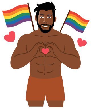 Igbt Gay Gurur Bayrağı 'ndaki Afrikalı Amerikalı adam. Igbt gurur kutlaması.