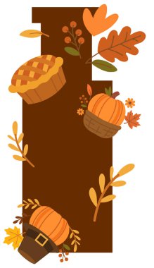 Balkabağı ve yapraklı güz günü kartı.