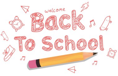 Kalemle okul mektuplarına geri dönüyorum. El çizimi vektör illüstrasyonu.