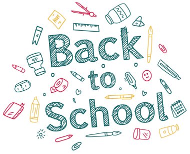 Okulun karalama geçmişine dönelim. vektör illüstrasyonu