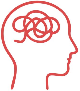 İnsan beyin vektör simgesi. biçim düz grafik sembolü, yuvarlak kırmızı renk, beyaz arkaplan