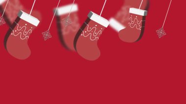 Mavi arka planda kar taneleri olan kırmızı çanlar, vektör.