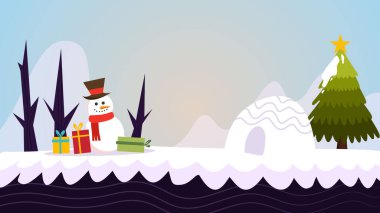 Noel Baba ve Ren geyiği çizimleriyle Noel manzarası