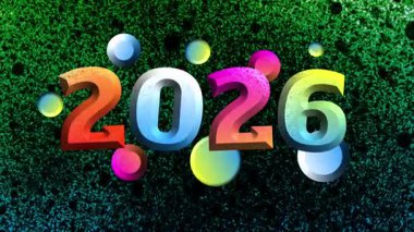 Fütürist 2026, soyut dijital dalgalarla birlikte 3D animasyon arkaplanı