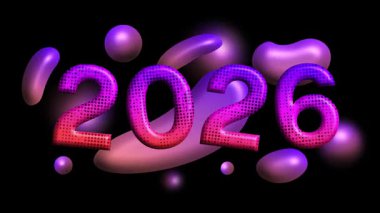 Fütürist 2026, soyut dijital dalgalarla birlikte 3D animasyon arkaplanı