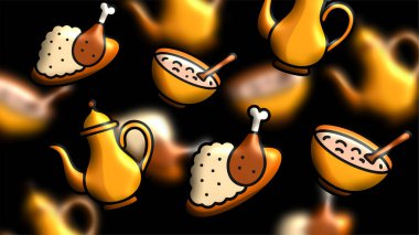 Sosisli ve yiyecek seti, vektör illüstrasyonu