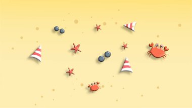 Çizgi film deniz kabuğu ve balık seti.