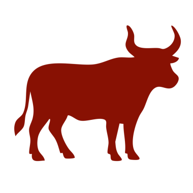 Beyaz arka planda kırmızı boğa silueti, vektör çizimi. düz dizayn