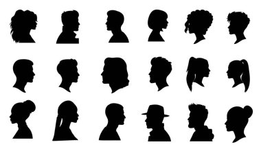 Kadın yüzlerinin siluet vektör kümesi