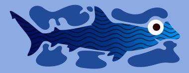 vektör karikatür balık simgesi şeffaf arkaplanda izole.