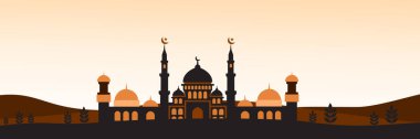 Caminin arka planındaki cami silueti. vektör illüstrasyonu.