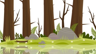 Orman sahne nehir ve ağaçlar çizim ile