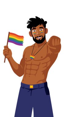 Gökkuşağı bayraklı genç adam