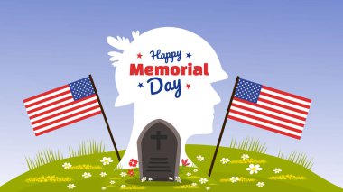 Asker ve ABD Anma Günü etkinliği için Mutlu Anma Günü illüstrasyonu