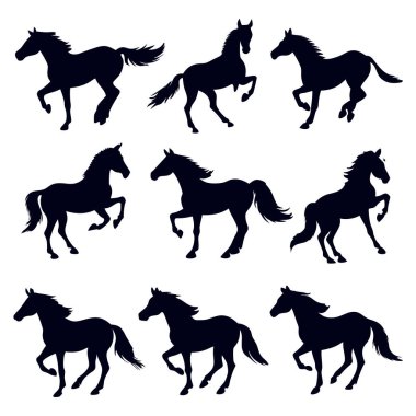 Beyaz arkaplan vektör çiziminde siyah at silueti