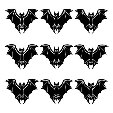 Bir takım siyah yarasalar. Cadılar Bayramı vektör koleksiyonu.