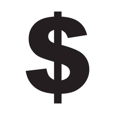 Belirgin bir siyah dolar işareti saf beyaz arka planda merkezlenir ve izole edilir. Bu sembol para, finans ve zenginliği temsil ediyor..