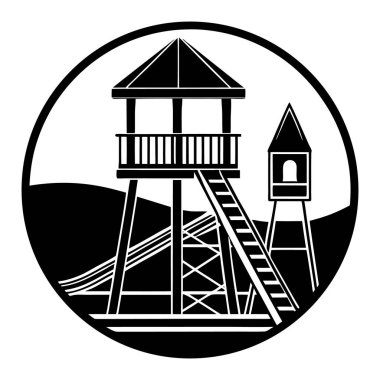 Ahşap ev ikonu kulesi. Beyaz arkaplanda izole edilmiş web tasarımı için çatı vektörü simgesi olan ahşap kulenin basit bir çizimi