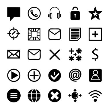 İnternet, posta, e- posta, ileti, kişi gibi 9 basit düzenlenebilir simge kümesi
